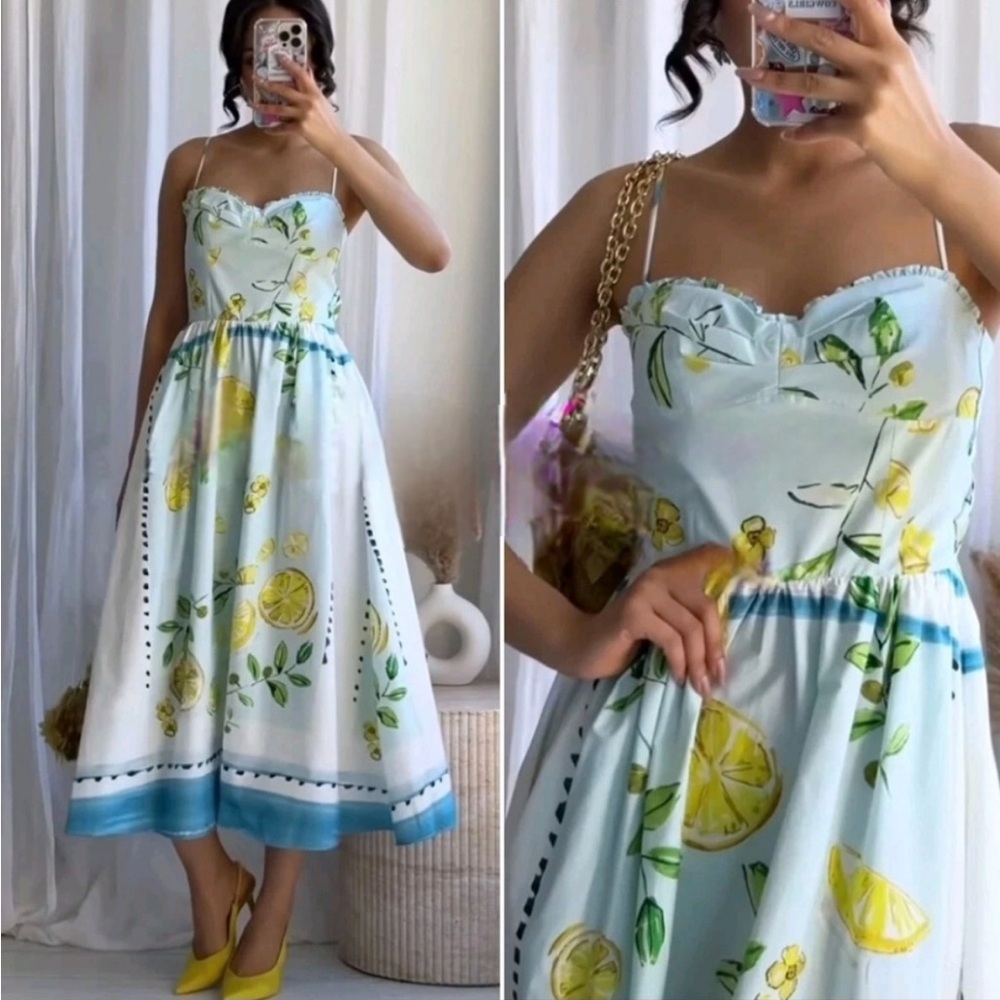 Zara Lemon Print cotton Dress NWT - Picture 3 of 13